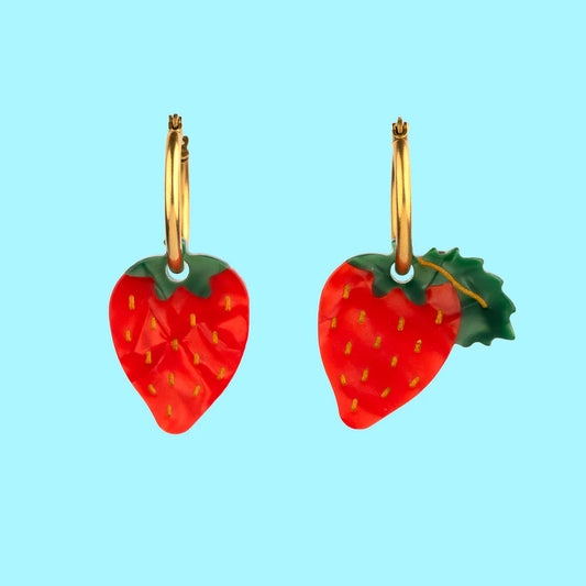 Sweetest Strawberry Earrings - Ruby Red