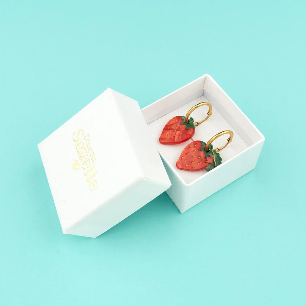 Sweetest Strawberry Earrings - Ruby Red