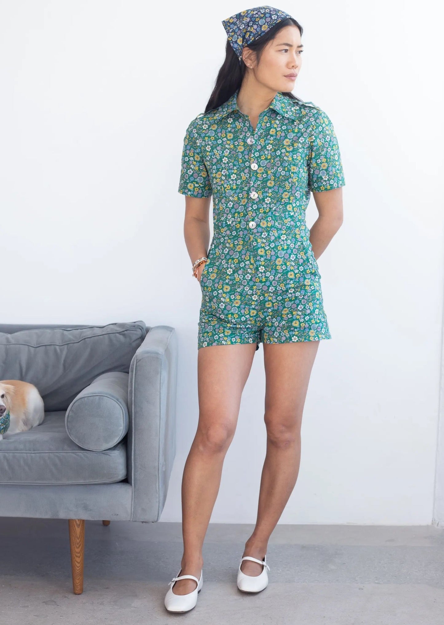 Marr’s Short Coverall Buttercup Dizzy Floral in Island