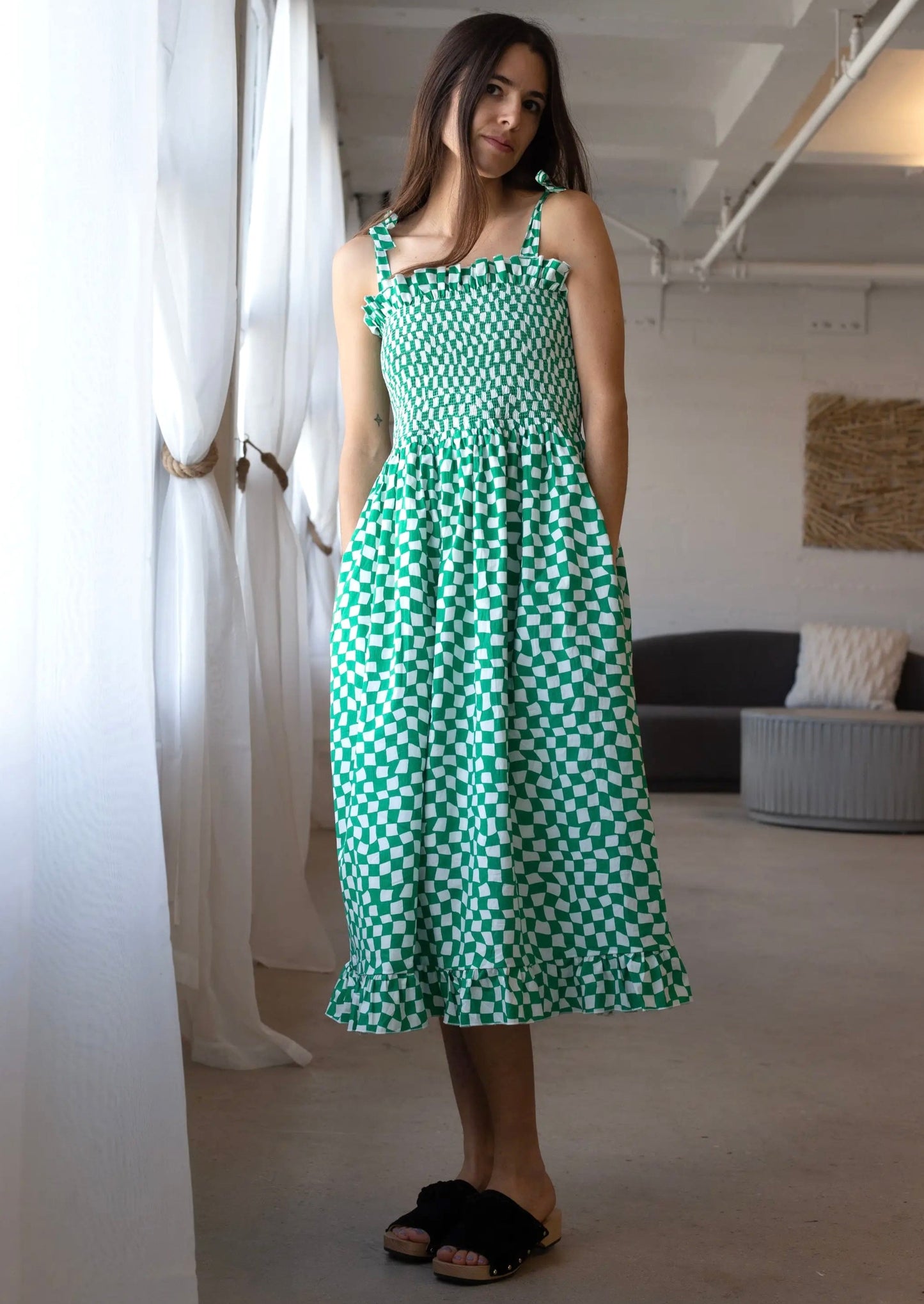 Sunday Dress Gordon Check in Island Green