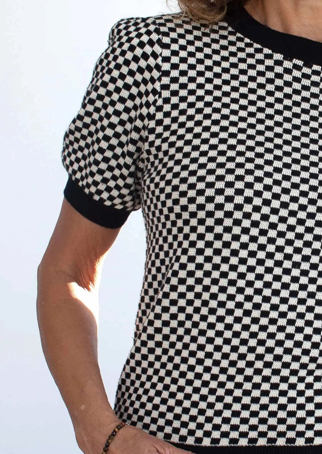 Sid Puff Sleeve Sweater in Caviar/Shell Check Inn