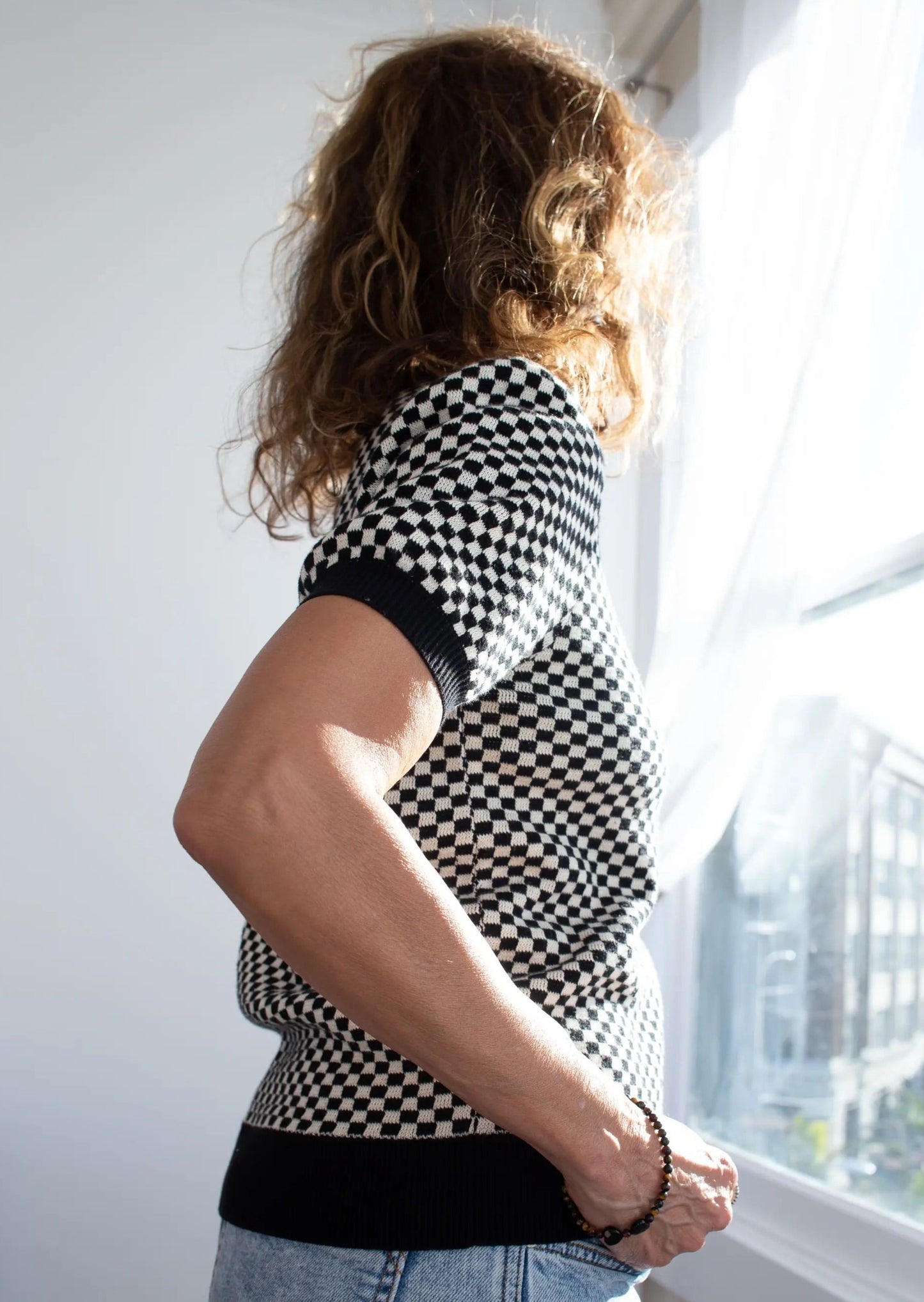 Sid Puff Sleeve Sweater in Caviar/Shell Check Inn