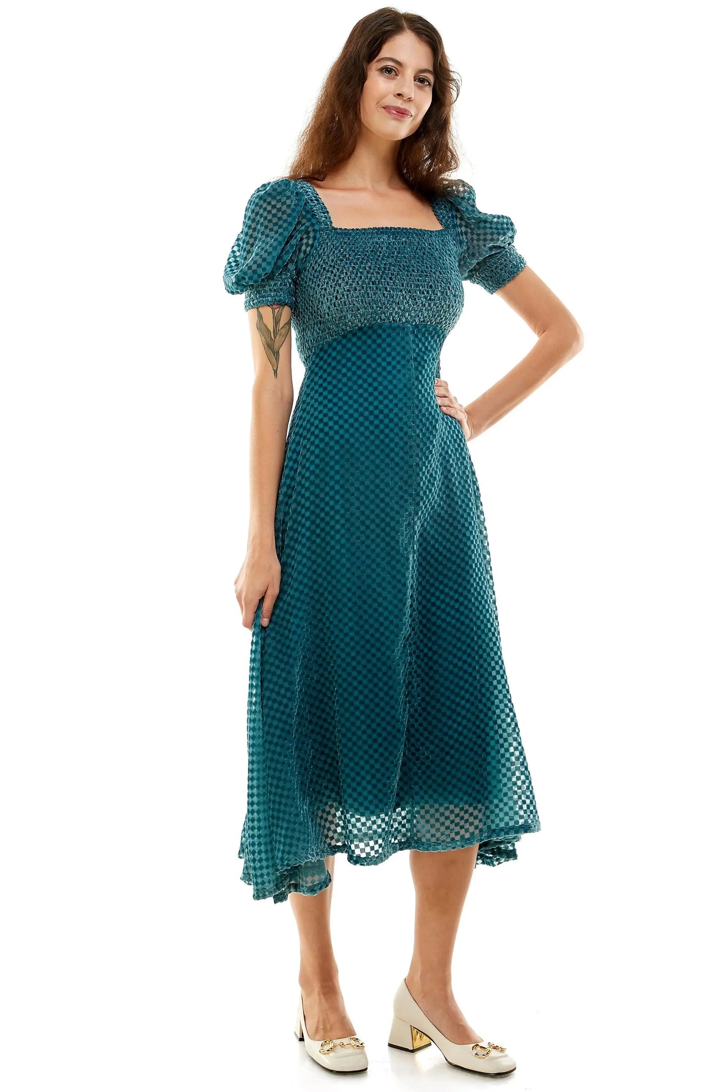 Abbie Dress in Check It in Sea Saint Geraldine
