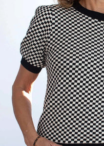 Sid Puff Sleeve Sweater in Caviar/Shell Check Inn