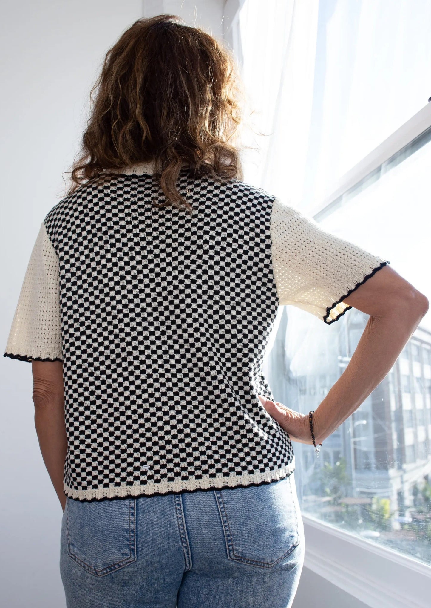 Seb Sweater in Caviar/Shell Check Inn