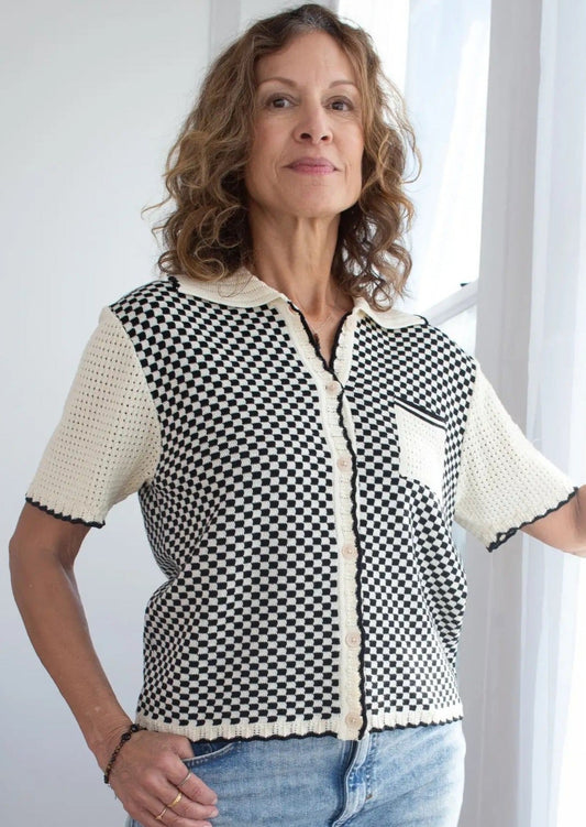 Seb Sweater in Caviar/Shell Check Inn