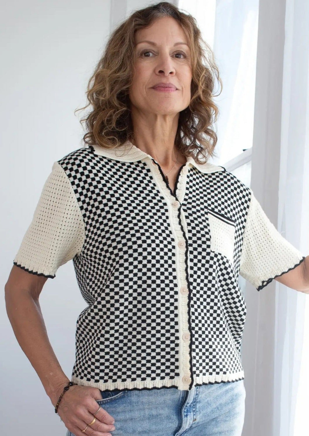 Seb Sweater in Caviar/Shell Check Inn