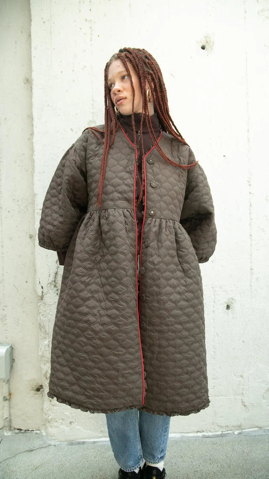 Corkill Quilted Ruffle Reversible Nylon Coat (Pre-Order) Saint Geraldine