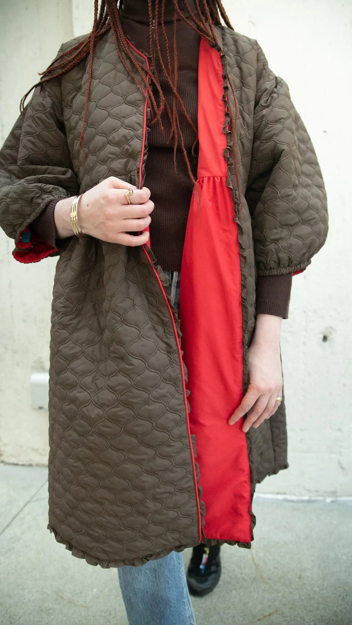 Corkill Quilted Ruffle Reversible Nylon Coat (Pre-Order) Saint Geraldine