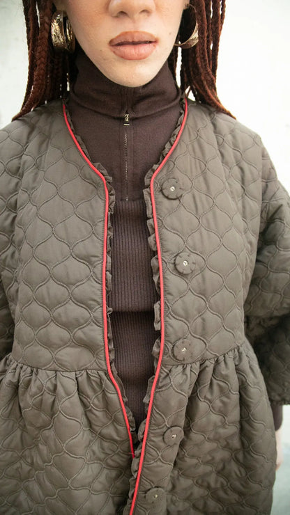 Corkill Quilted Ruffle Reversible Nylon Coat (Pre-Order) Saint Geraldine