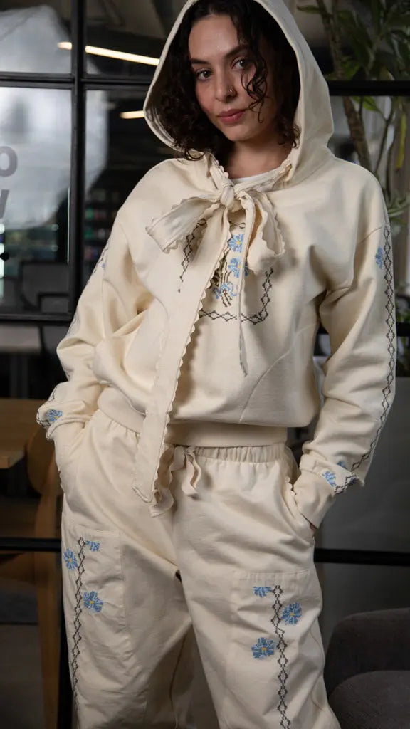 Andi Bow Hoody (Pre-Order) - Ivory | Women's Embroidered Hoodie