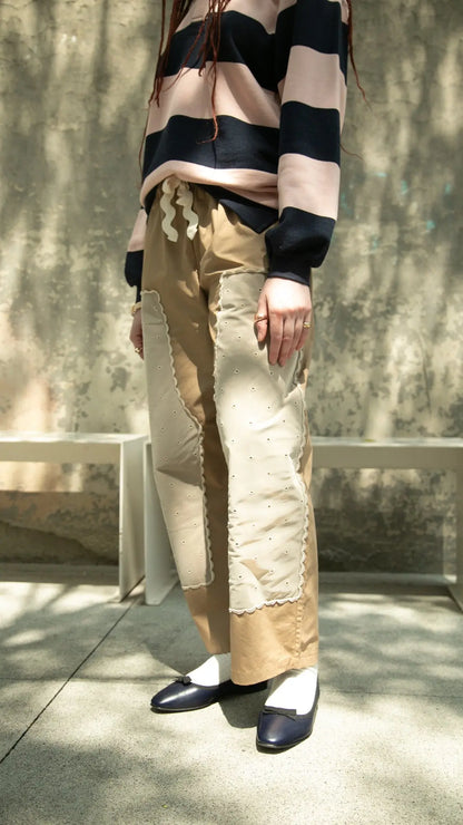Kiki Vintage Inspired Double Knee Pant - Heritage Lace Panel (Pre-Order) | Feminine French Terry Casual Pants