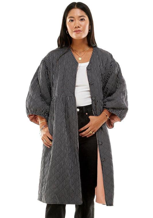 Corkill Reversible Jacket in Flynn Stripe Kitty Black/Pink