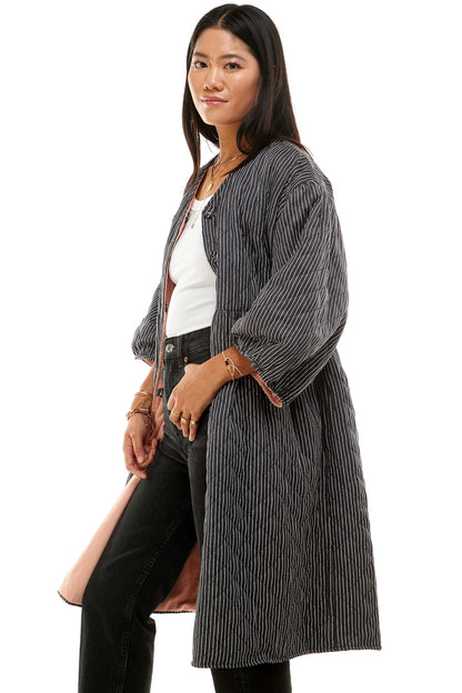 Corkill Reversible Jacket in Flynn Stripe Kitty Black/Pink