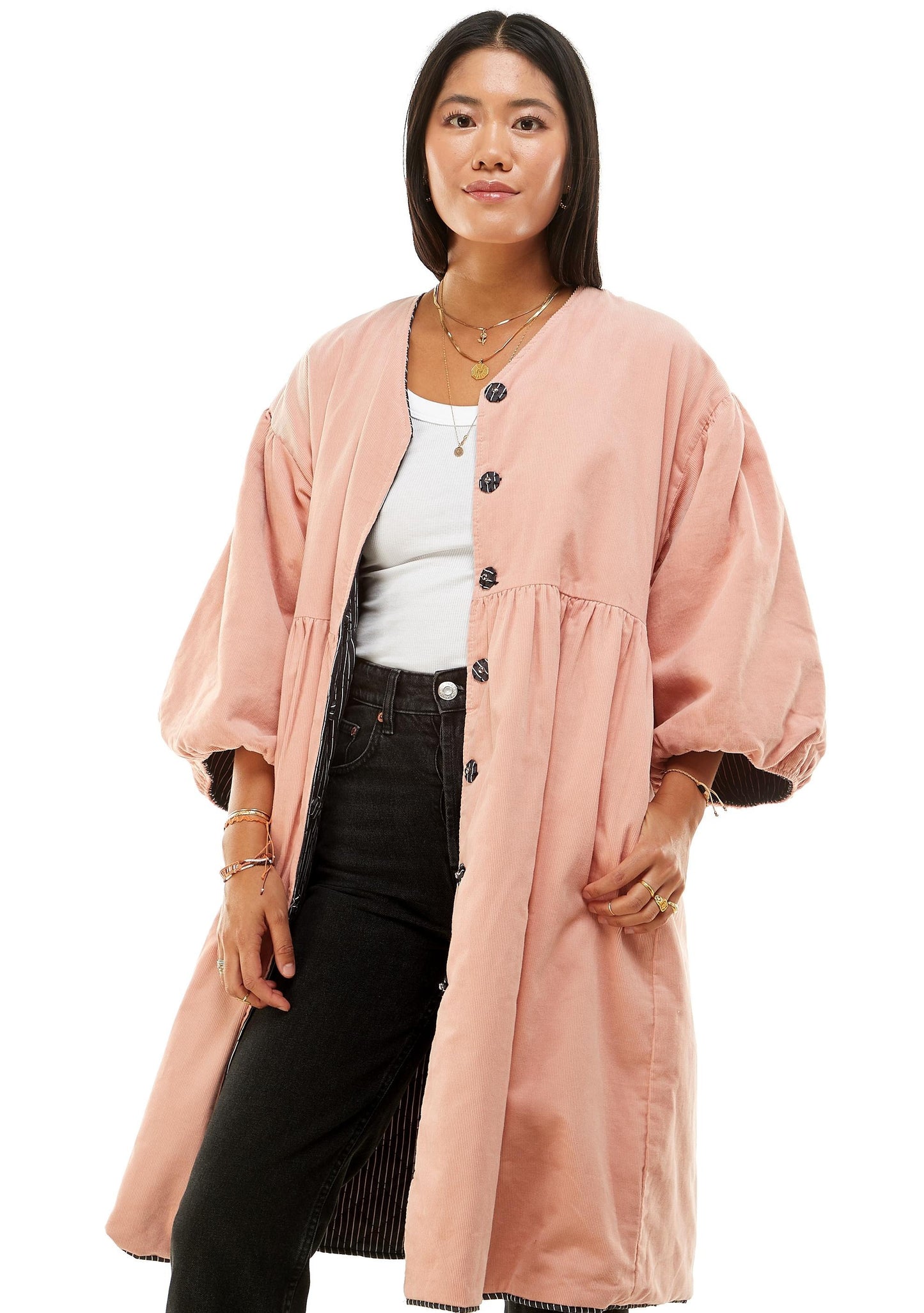 Corkill Reversible Jacket in Flynn Stripe Kitty Black/Pink