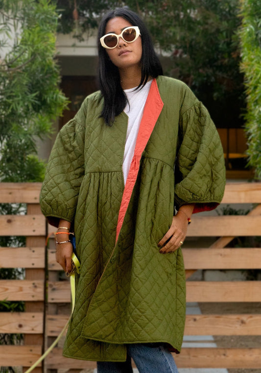 Corkill Quilted Reversible Jacket in Olive/Orange Crush