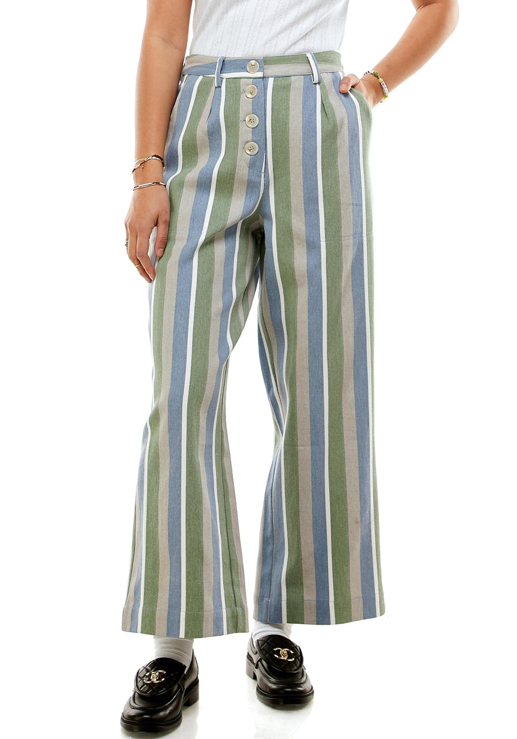 Marshall Twill Pant Endless Stripe in Basil