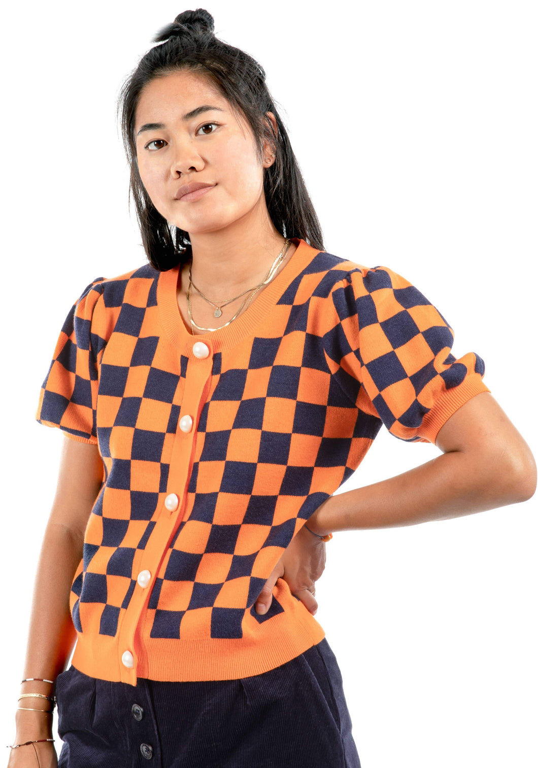 Graham Cardigan Top in Orange Crush