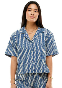 Sandoval Boxy Crop Shirt Wish Floral Embroidery in Chambray